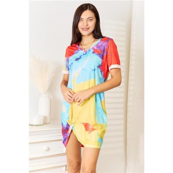 Shiny Dresses & Skirts - Shiny Tie-Dye V-Neck‎ Twisted Dress